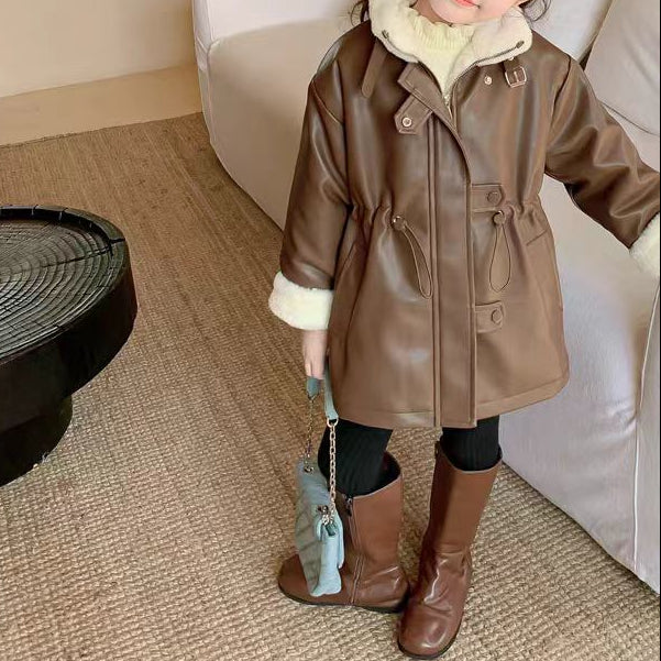 Manteau d’hiver doublure polaire pour fille — coupe mi-longue