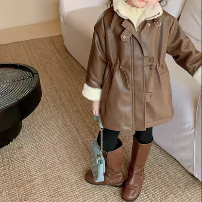 Manteau d’hiver doublure polaire pour fille — coupe mi-longue