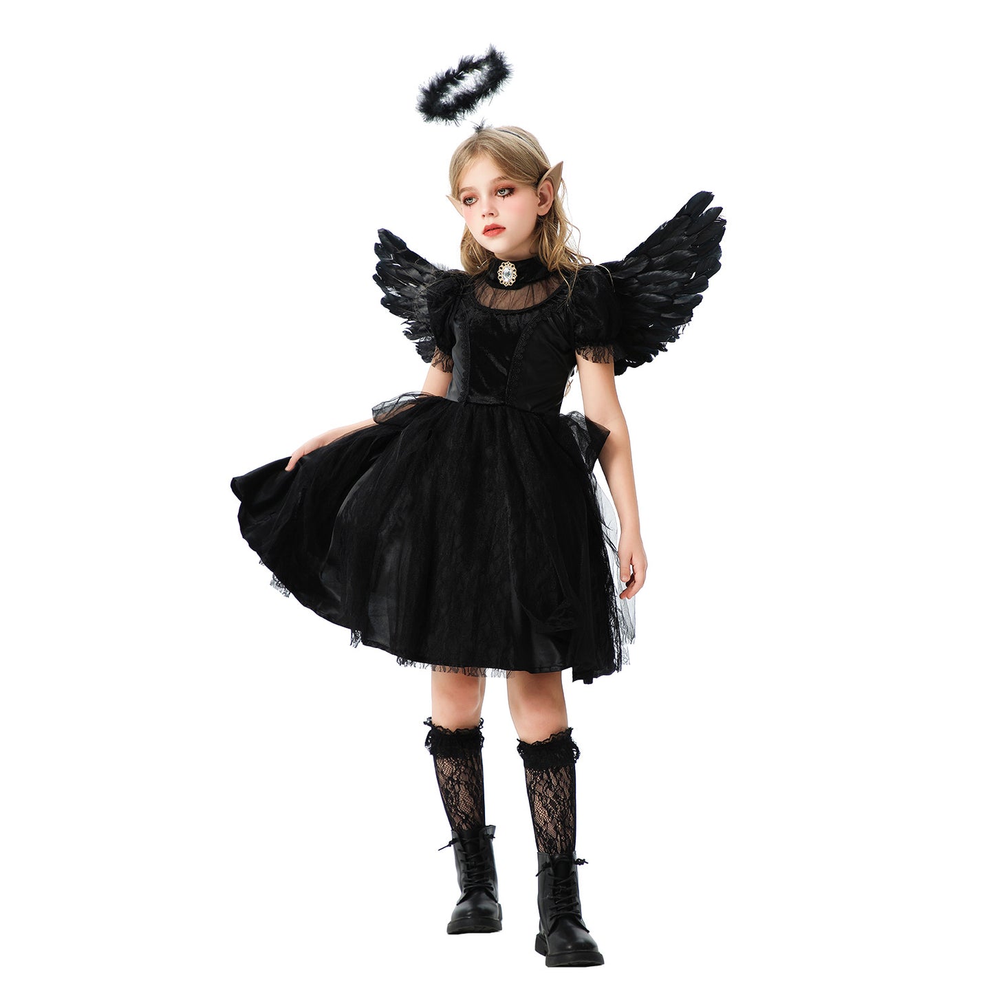 Costume Noir Fille Ange Démon - Déguisement Halloween