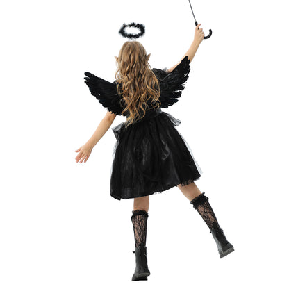 Costume Noir Fille Ange Démon - Déguisement Halloween