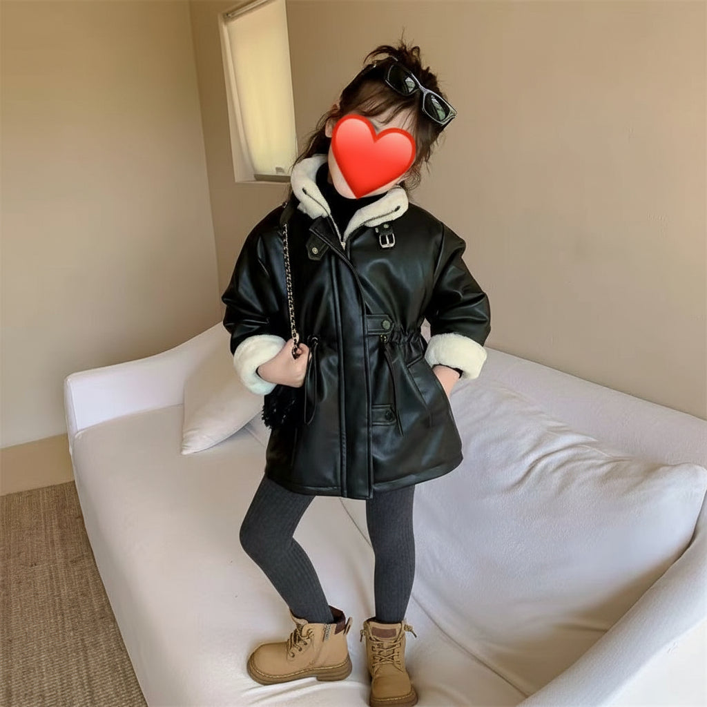 Manteau d’hiver doublure polaire pour fille — coupe mi-longue