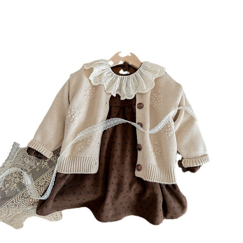 ensemble-fille-robe-marron-cardigan-beige-4