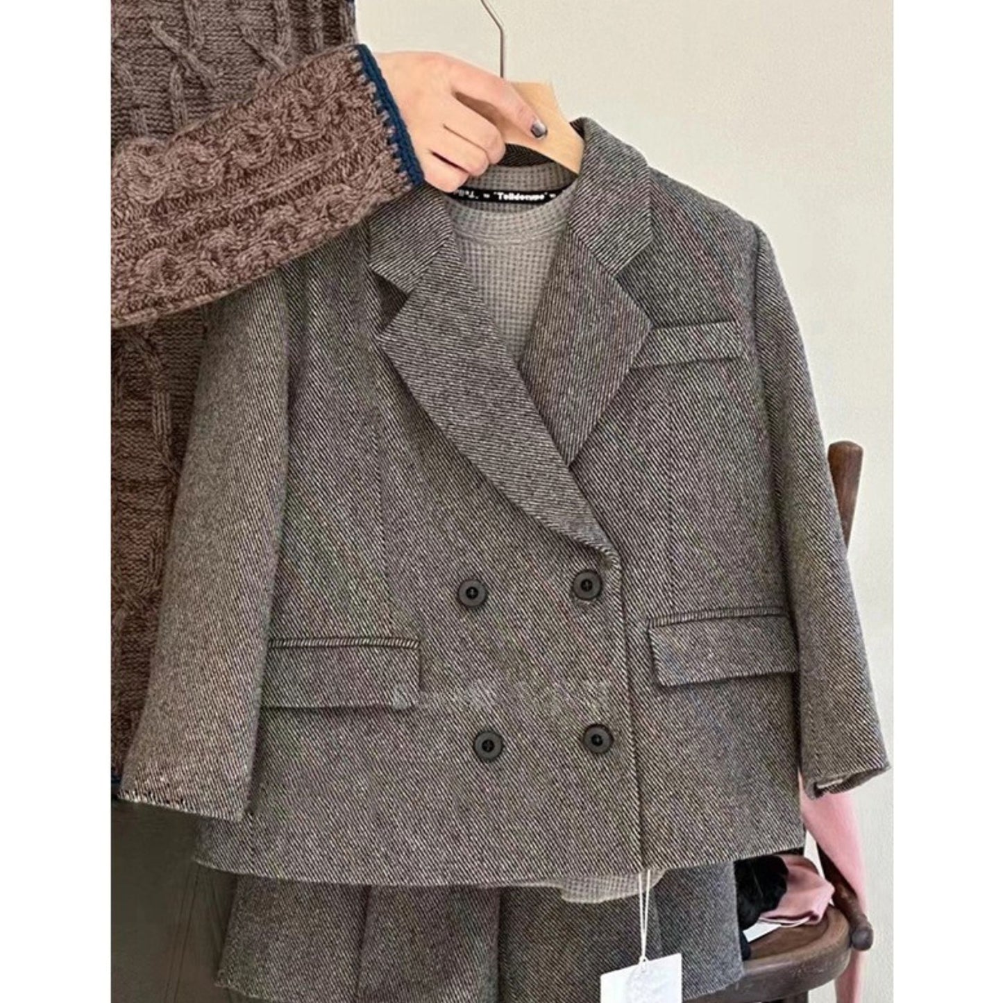 ensemble-fille-short-veste-laine-gris