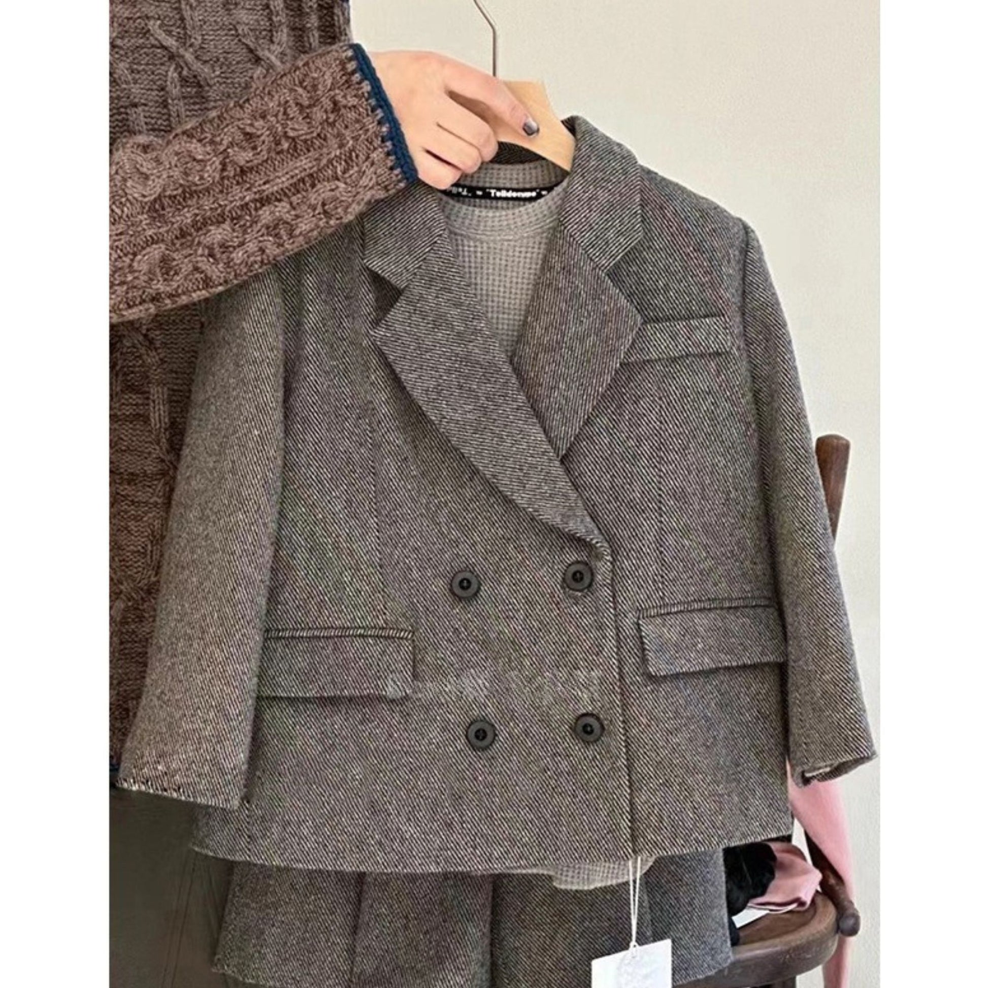 ensemble-fille-short-veste-laine-gris