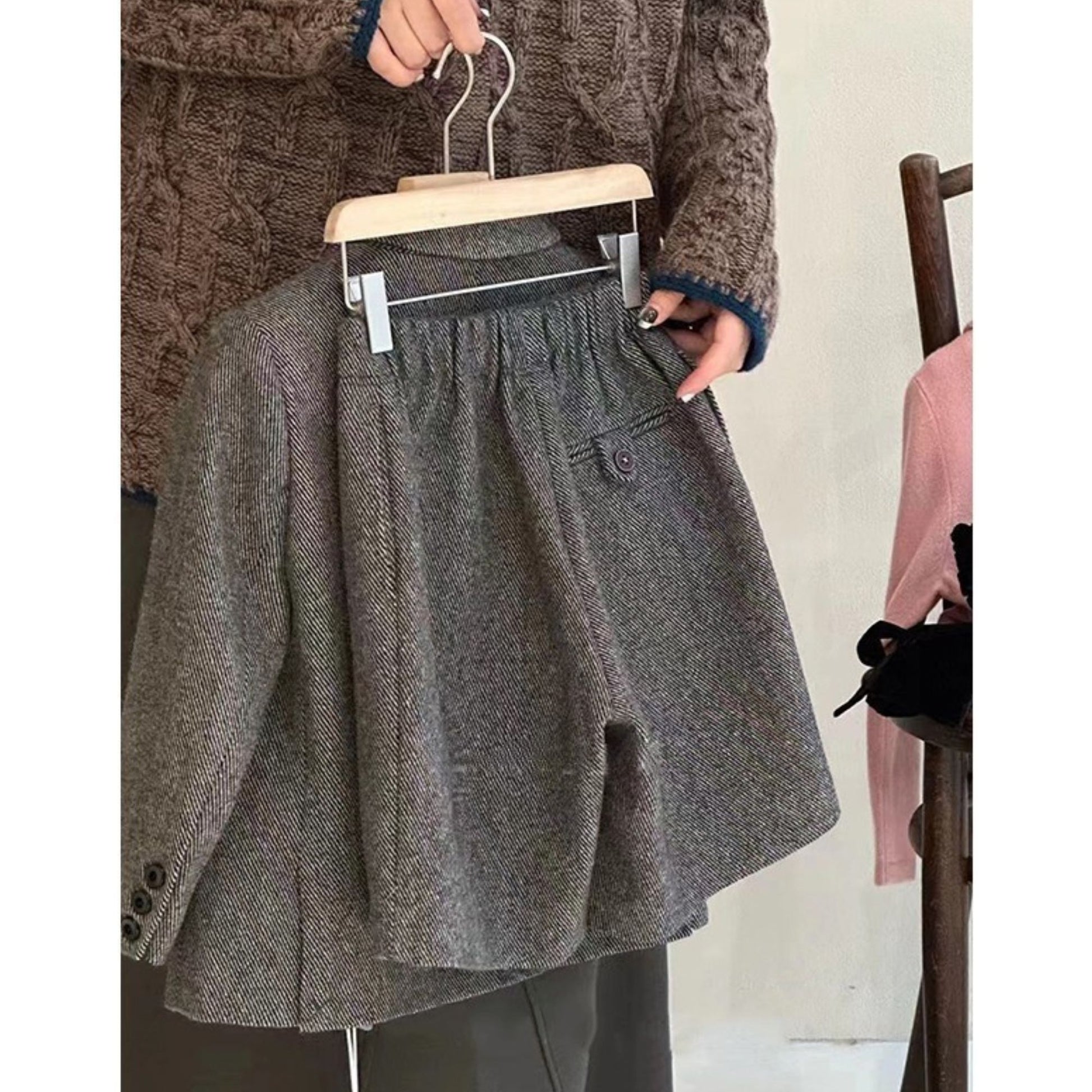 ensemble-fille-short-veste-laine-gris