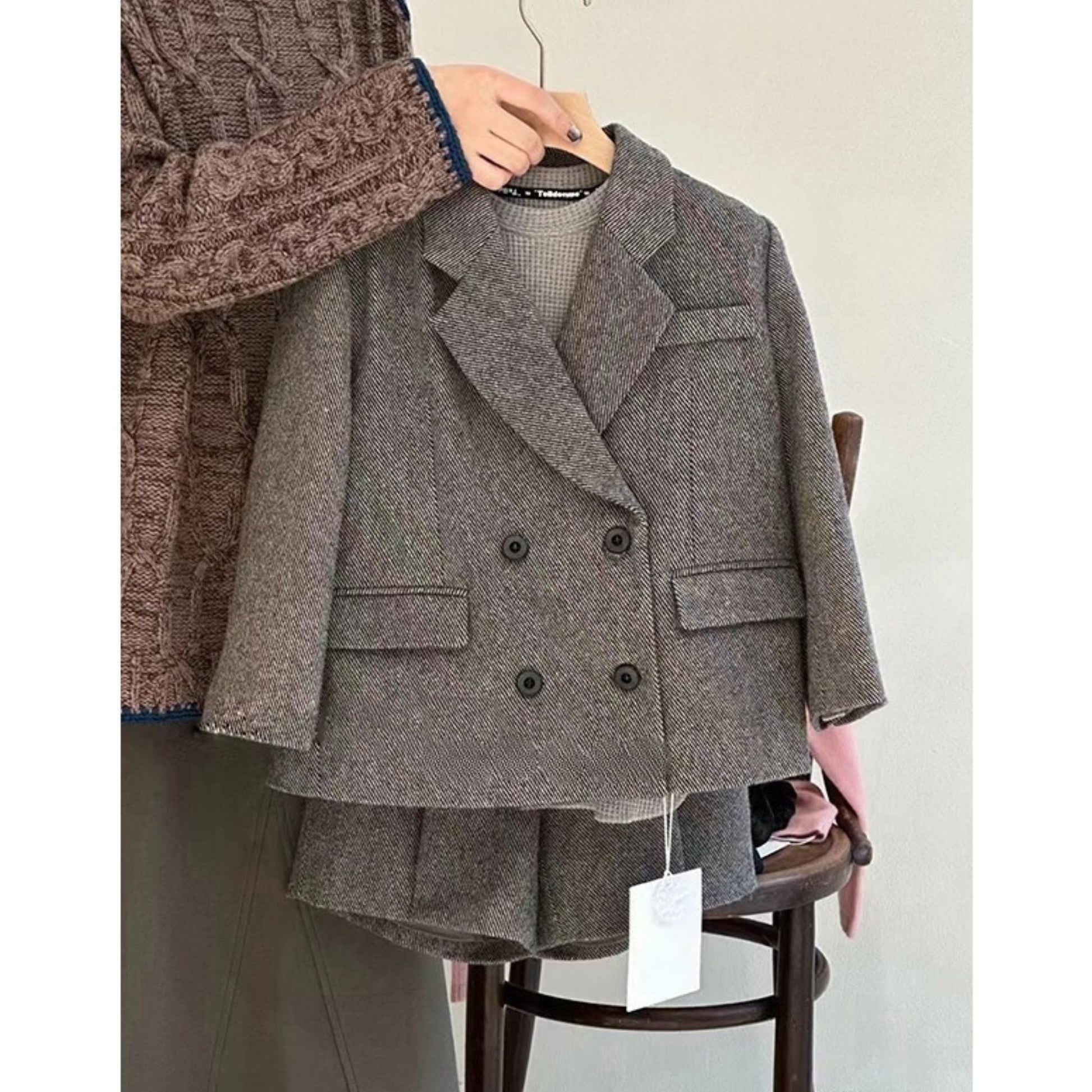 ensemble-fille-short-veste-laine-gris