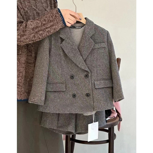 ensemble-fille-short-veste-laine-gris