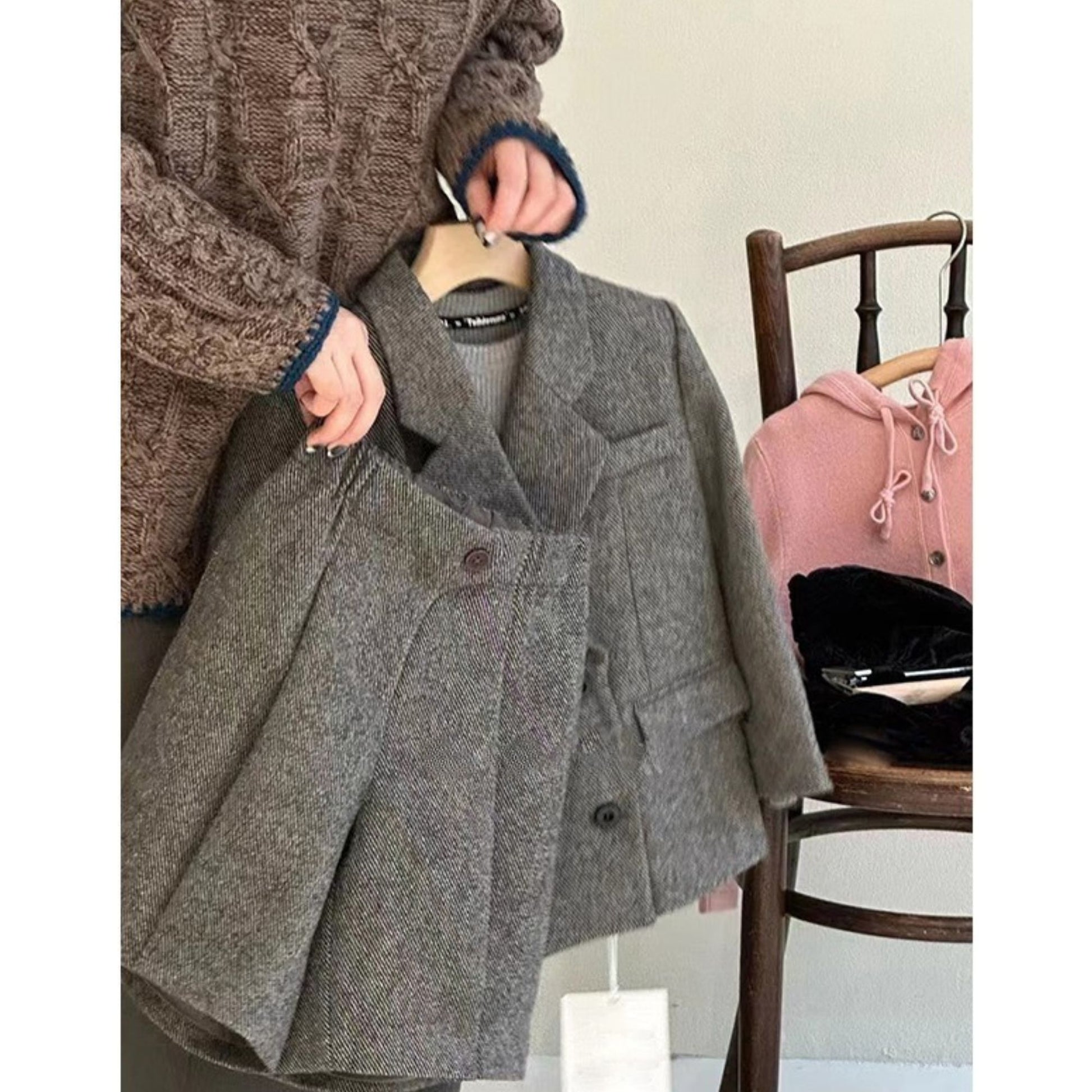 ensemble-fille-short-veste-laine-gris