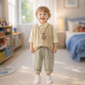 Ensemble Enfant Chic 3 Pièces | Chemise, Gilet Tricot et Pantalon
