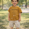 Ensemble Garçon T-shirt Camel & Short Beige Déchiré