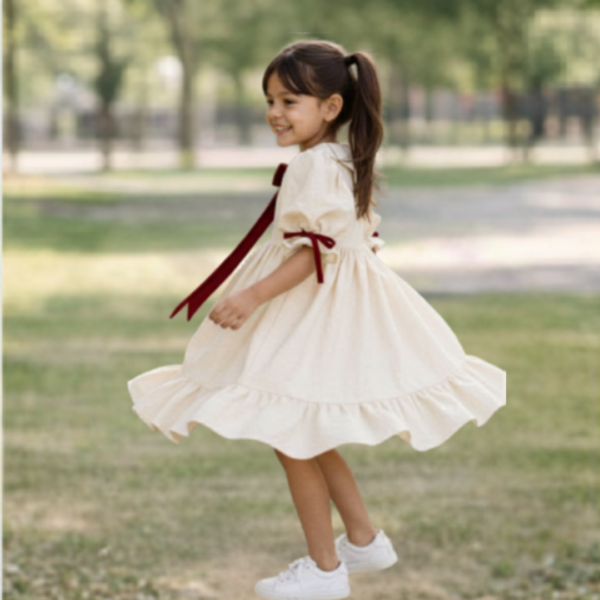 Robe élégante fille avec nœud rouge