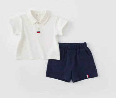 Ensemble Polo Blanc & Short Marine Bébé Garçon