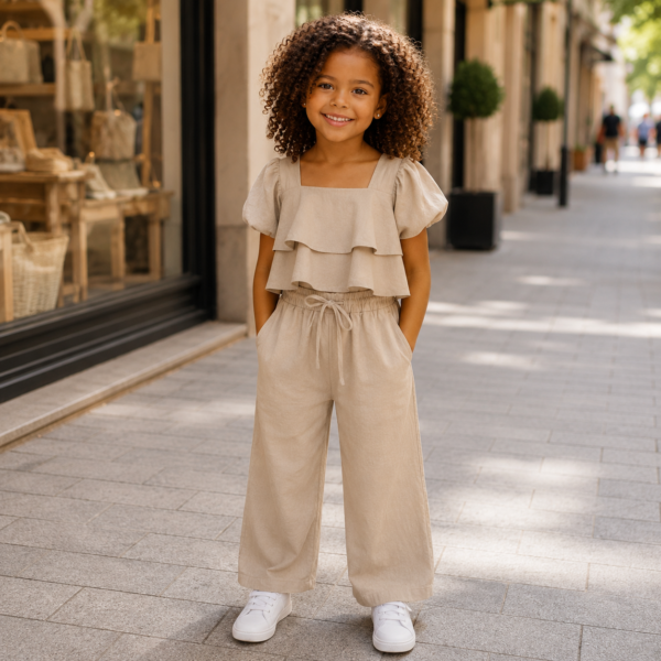 ensemble-beige-fille-detail-volants-pantalon