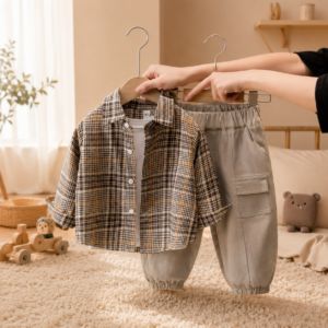 Ensemble garçon beige chemise pantalon cargo Ensemble garçon beige chemise pantalon cargo