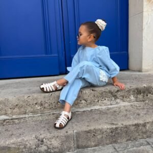 Ensemble fille bleu en coton